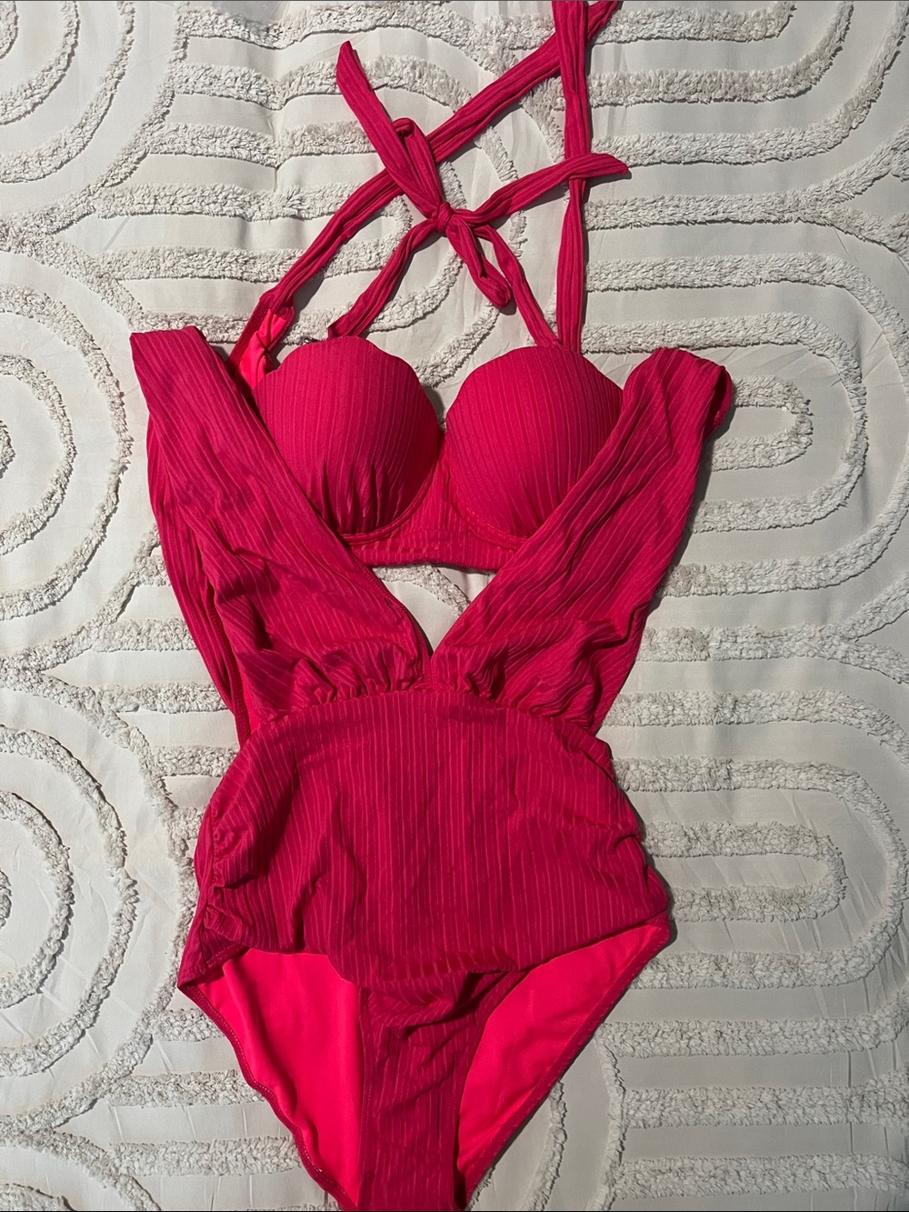 Girls' Hot Pink One-Piece Swimsuit with Strappy Back